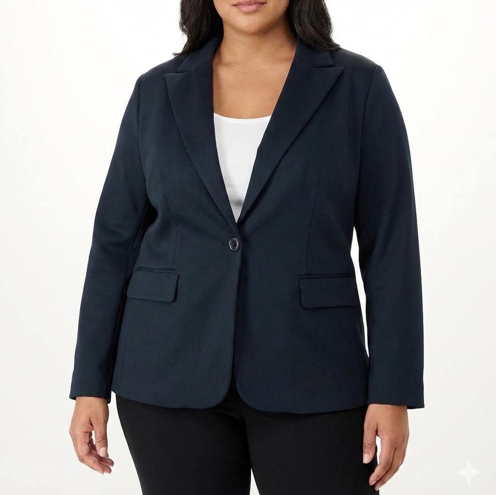 Jason Wu Black Ponte Blazer Plus Size 1X Corporate Chic Stretch Office Preppy